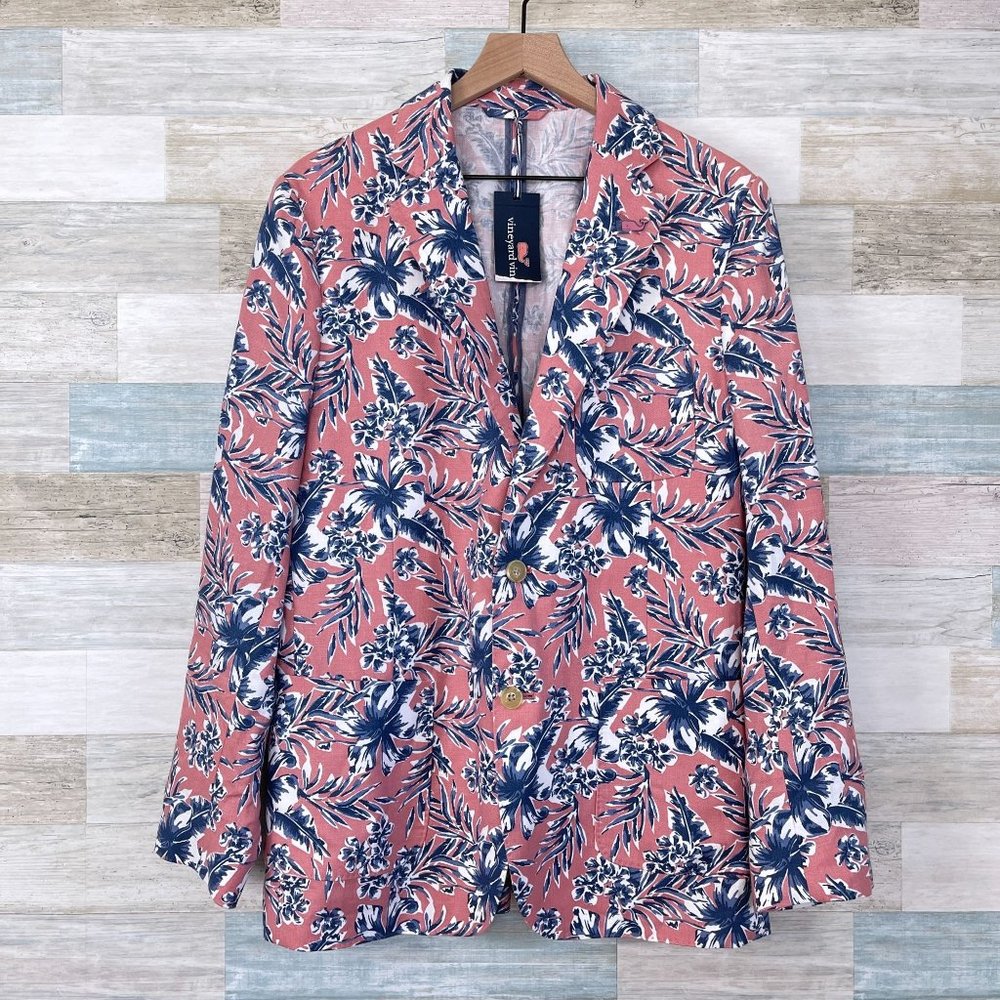 Vineyard Vines Linen Guana Floral Blazer Pink Blue Kentucky Derby Mens 40R
